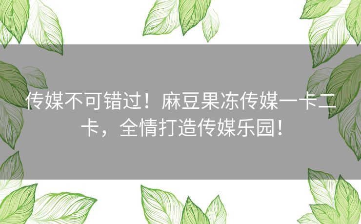 传媒不可错过！麻豆果冻传媒一卡二卡，全情打造传媒乐园！