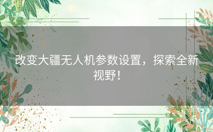 改变大疆无人机参数设置，探索全新视野！