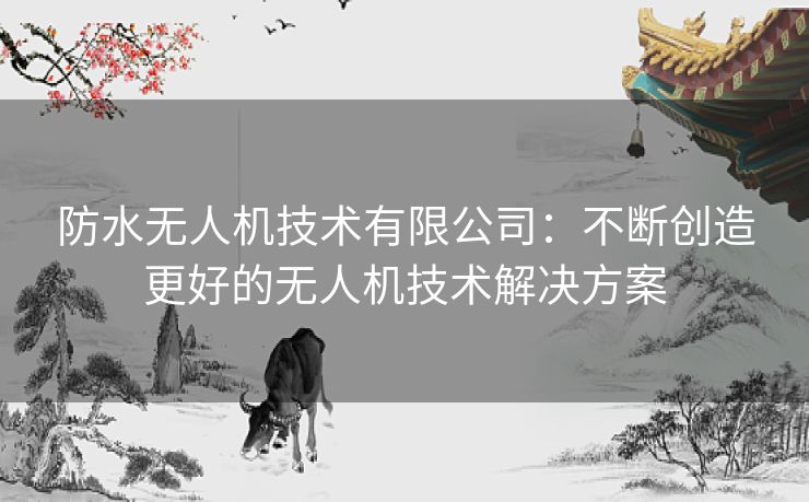防水无人机技术有限公司：不断创造更好的无人机技术解决方案