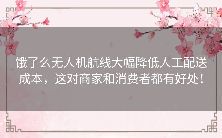 饿了么无人机航线大幅降低人工配送成本，这对商家和消费者都有好处！