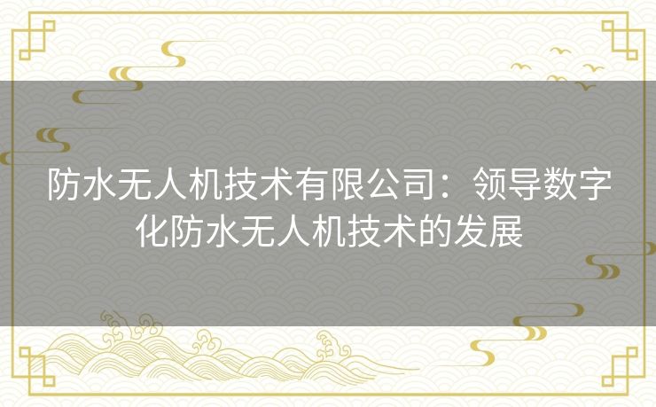 防水无人机技术有限公司：领导数字化防水无人机技术的发展