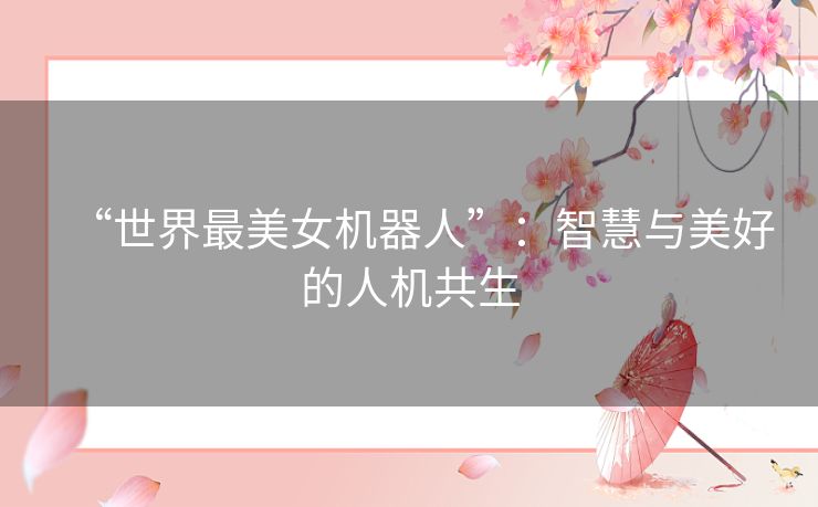 “世界最美女机器人”：智慧与美好的人机共生