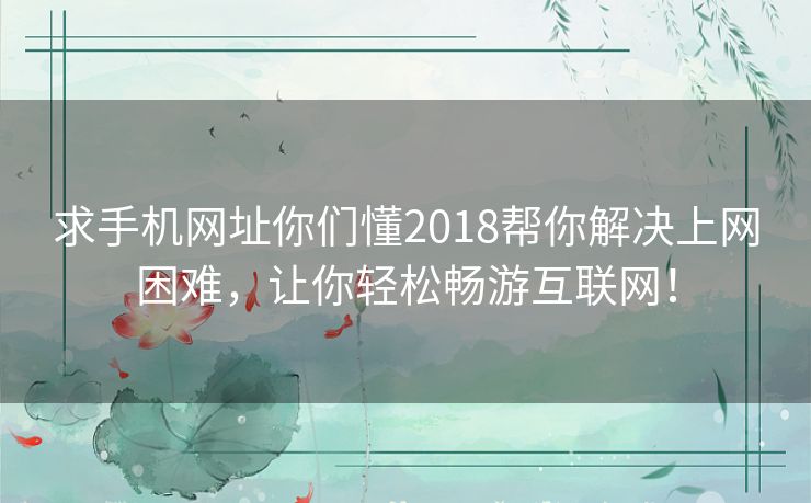求手机网址你们懂2018帮你解决上网困难，让你轻松畅游互联网！