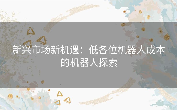 新兴市场新机遇：低各位机器人成本的机器人探索