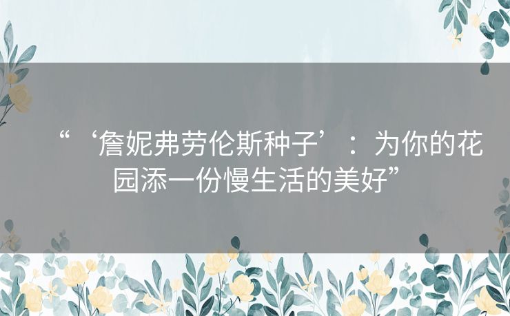 “‘詹妮弗劳伦斯种子’：为你的花园添一份慢生活的美好”