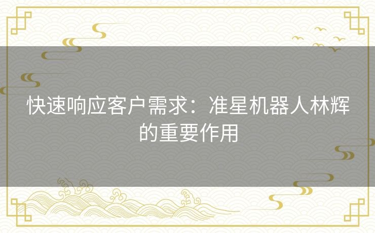 快速响应客户需求：准星机器人林辉的重要作用