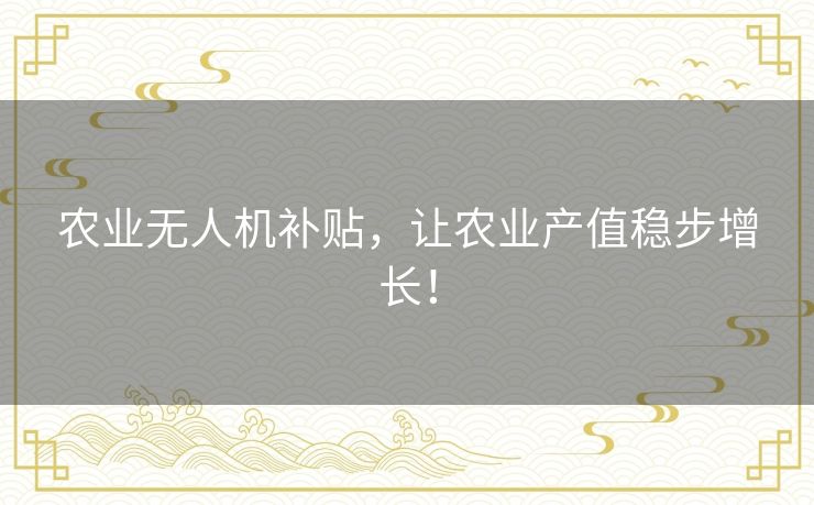 农业无人机补贴，让农业产值稳步增长！