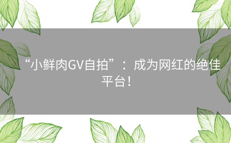“小鲜肉GV自拍”：成为网红的绝佳平台！