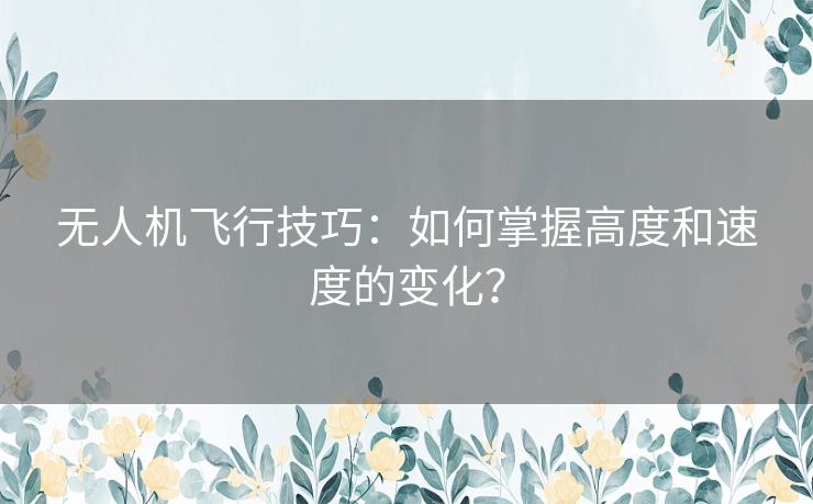 无人机飞行技巧：如何掌握高度和速度的变化？