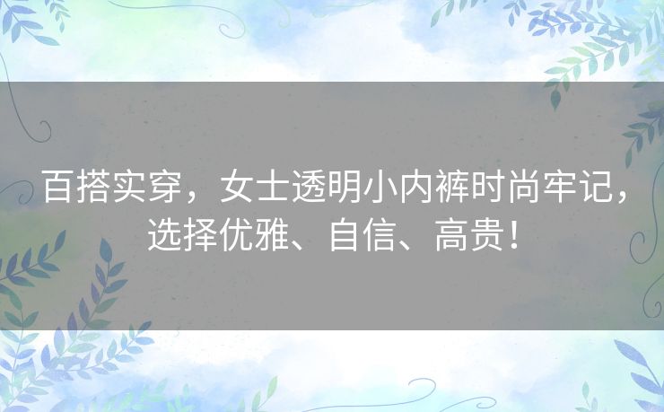 百搭实穿，女士透明小内裤时尚牢记，选择优雅、自信、高贵！