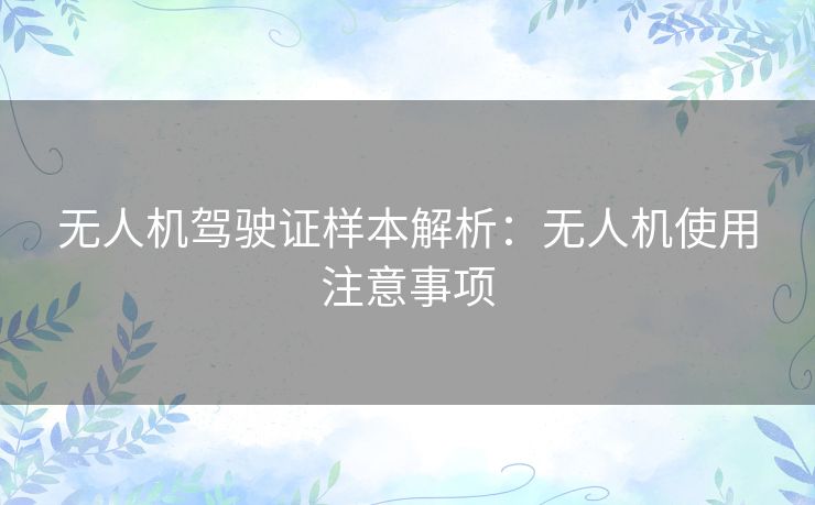 无人机驾驶证样本解析：无人机使用注意事项