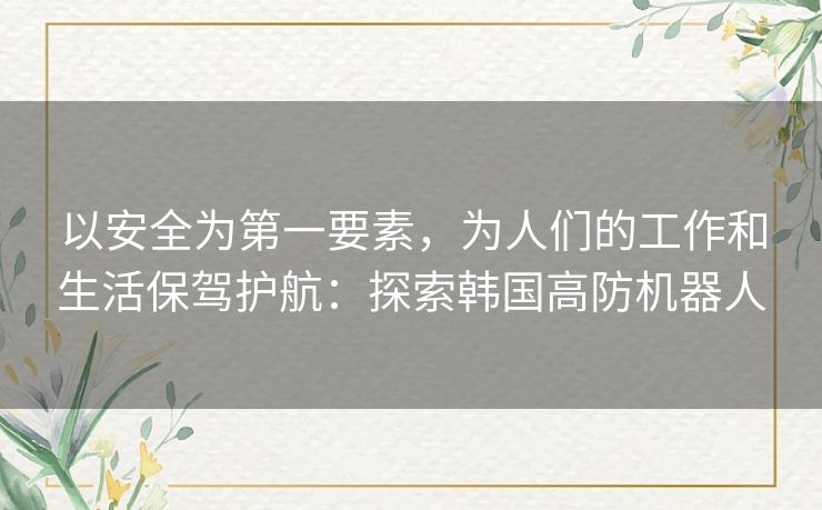 以安全为第一要素，为人们的工作和生活保驾护航：探索韩国高防机器人
