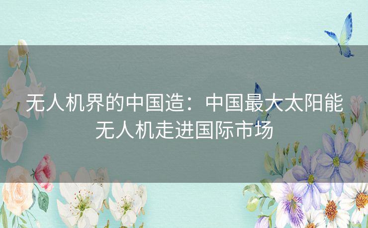 无人机界的中国造：中国最大太阳能无人机走进国际市场