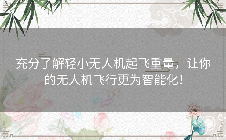 充分了解轻小无人机起飞重量，让你的无人机飞行更为智能化！