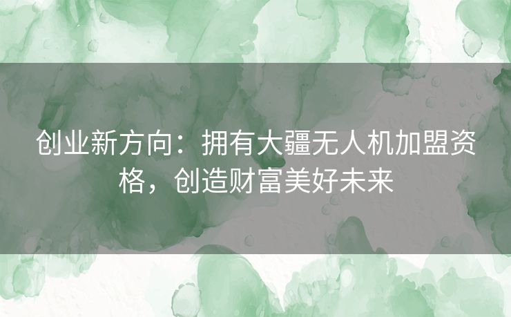 创业新方向：拥有大疆无人机加盟资格，创造财富美好未来