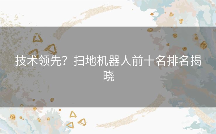技术领先？扫地机器人前十名排名揭晓