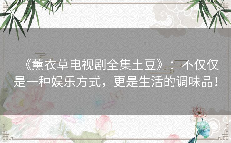 《薰衣草电视剧全集土豆》：不仅仅是一种娱乐方式，更是生活的调味品！