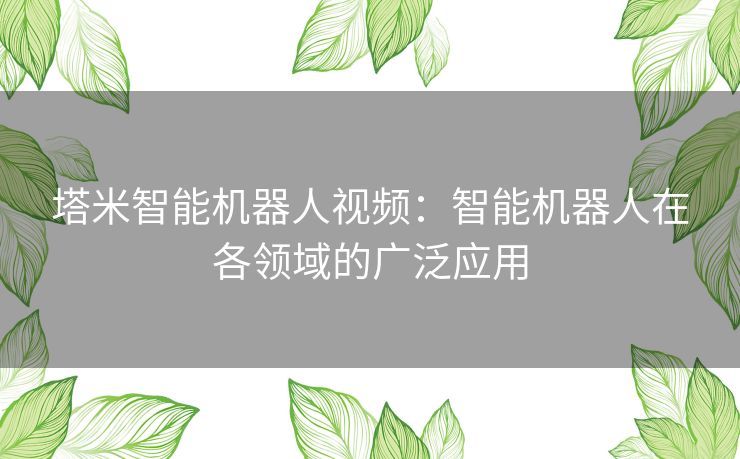 塔米智能机器人视频：智能机器人在各领域的广泛应用