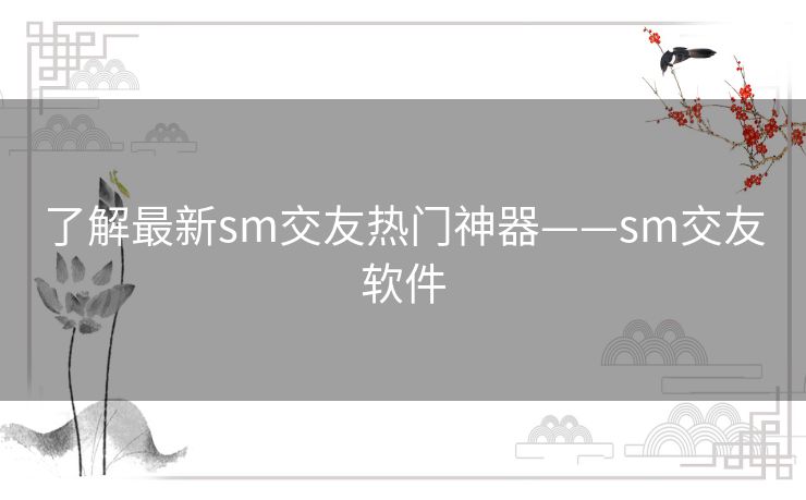 了解最新sm交友热门神器——sm交友软件