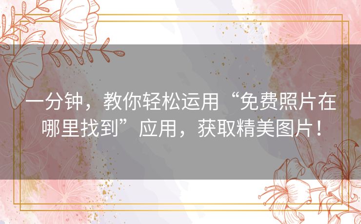 一分钟，教你轻松运用“免费照片在哪里找到”应用，获取精美图片！
