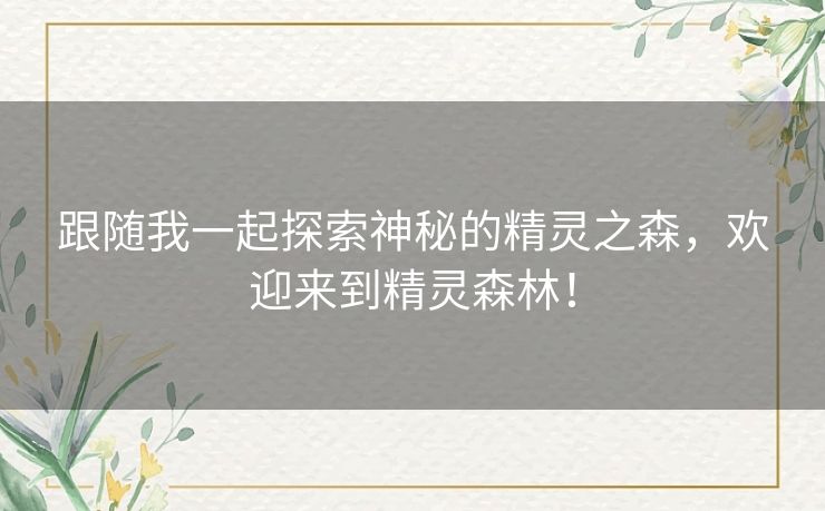 跟随我一起探索神秘的精灵之森，欢迎来到精灵森林！
