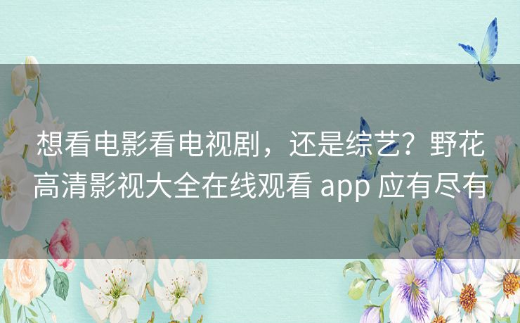想看电影看电视剧，还是综艺？野花高清影视大全在线观看 app 应有尽有
