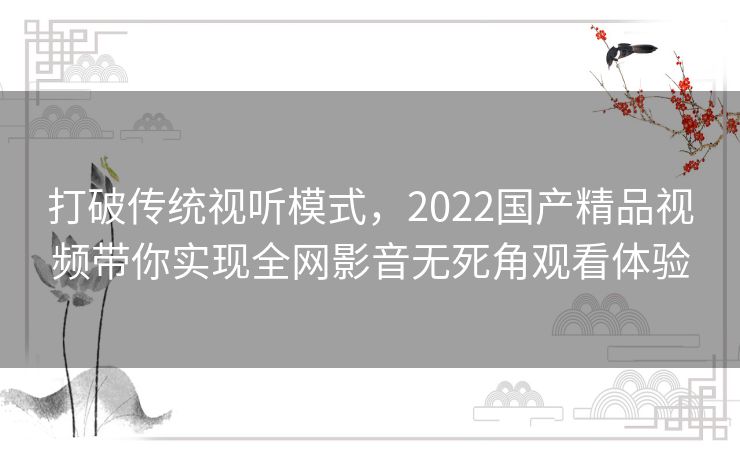 打破传统视听模式，2022国产精品视频带你实现全网影音无死角观看体验