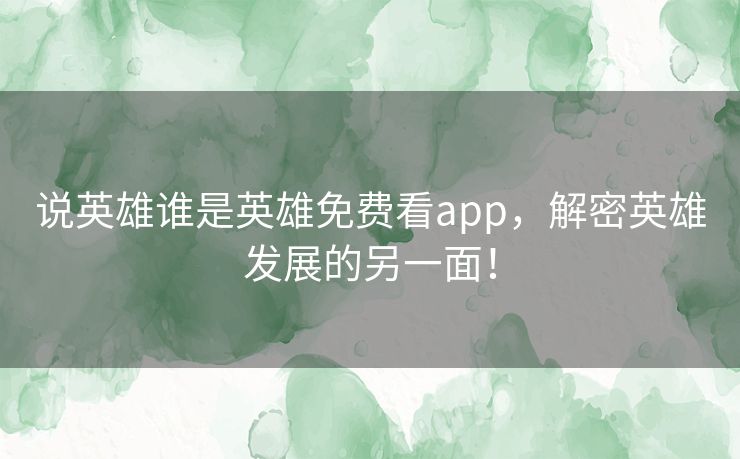 说英雄谁是英雄免费看app，解密英雄发展的另一面！