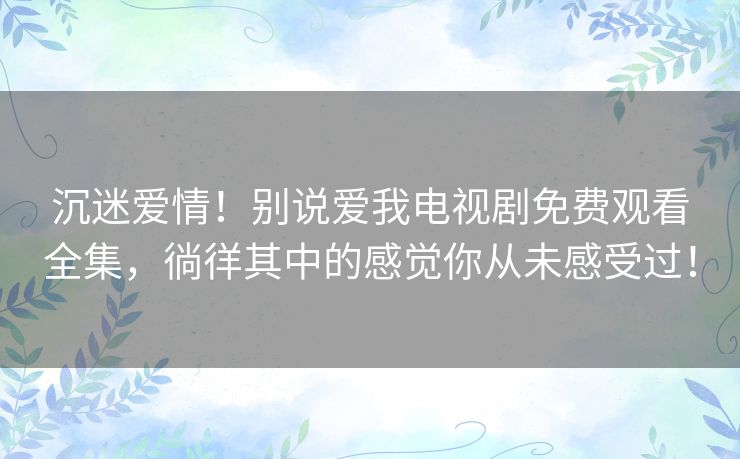 沉迷爱情！别说爱我电视剧免费观看全集，徜徉其中的感觉你从未感受过！