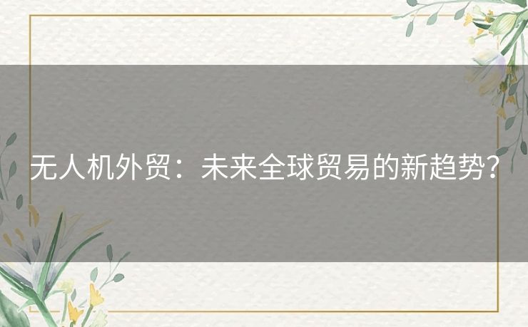 无人机外贸：未来全球贸易的新趋势？