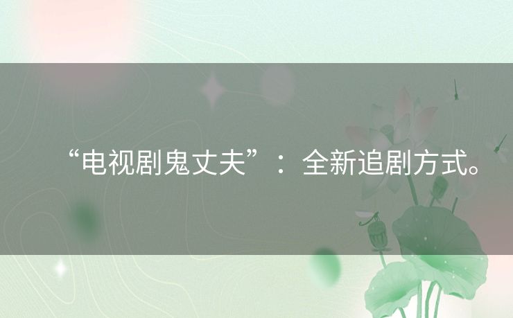 “电视剧鬼丈夫”：全新追剧方式。