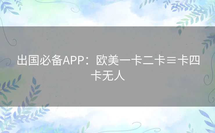 出国必备APP：欧美一卡二卡≡卡四卡无人