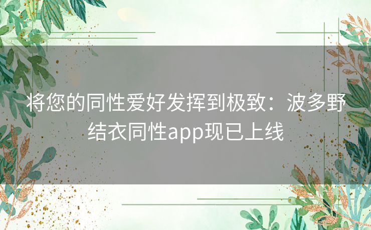 将您的同性爱好发挥到极致：波多野结衣同性app现已上线