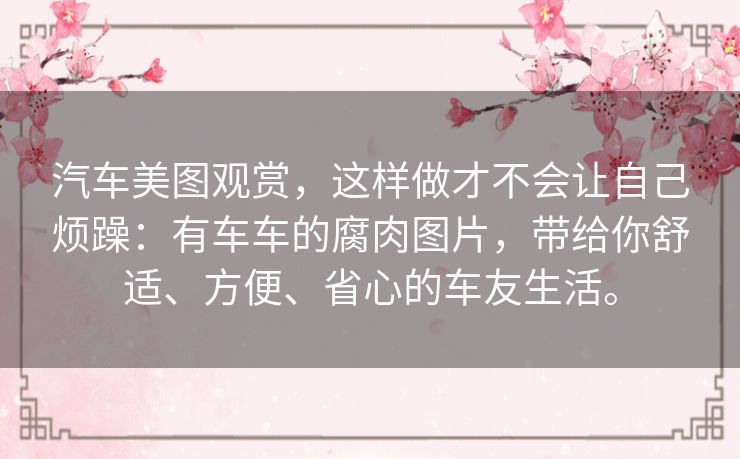 汽车美图观赏，这样做才不会让自己烦躁：有车车的腐肉图片，带给你舒适、方便、省心的车友生活。