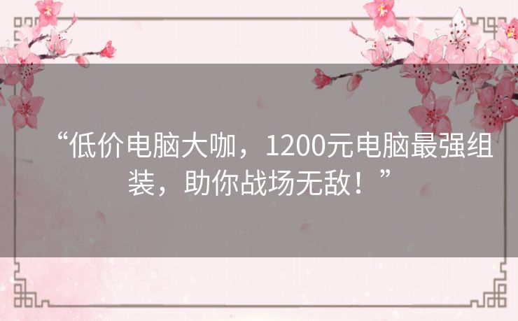 “低价电脑大咖，1200元电脑最强组装，助你战场无敌！”