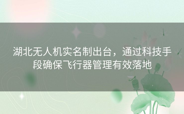 湖北无人机实名制出台，通过科技手段确保飞行器管理有效落地
