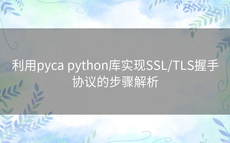 利用pyca python库实现SSL/TLS握手协议的步骤解析
