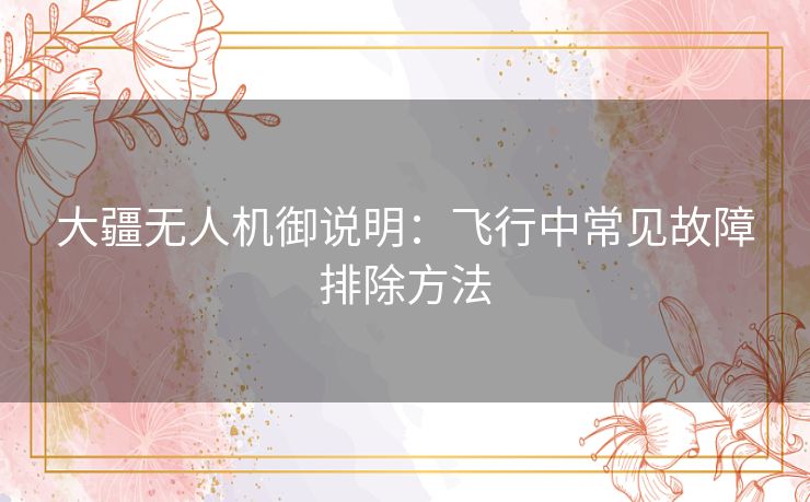 大疆无人机御说明：飞行中常见故障排除方法