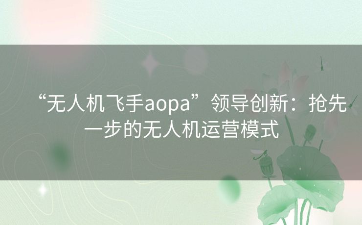 “无人机飞手aopa”领导创新：抢先一步的无人机运营模式