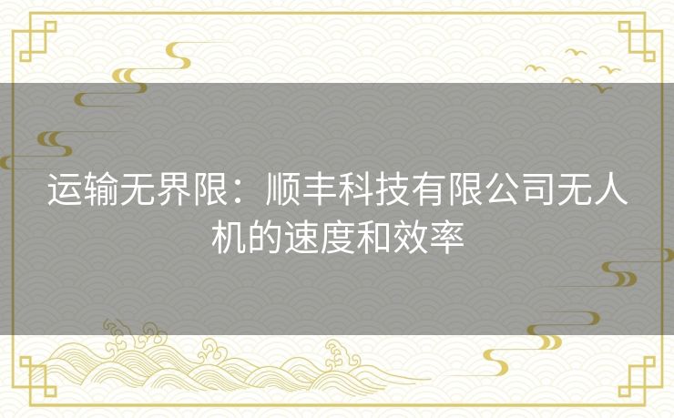 运输无界限：顺丰科技有限公司无人机的速度和效率