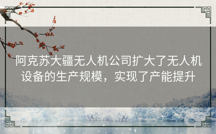 阿克苏大疆无人机公司扩大了无人机设备的生产规模，实现了产能提升