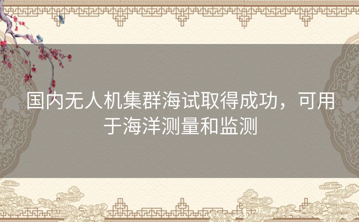 国内无人机集群海试取得成功，可用于海洋测量和监测