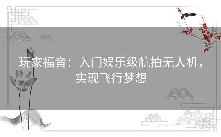 玩家福音：入门娱乐级航拍无人机，实现飞行梦想