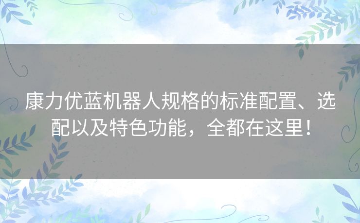 康力优蓝机器人规格的标准配置、选配以及特色功能，全都在这里！