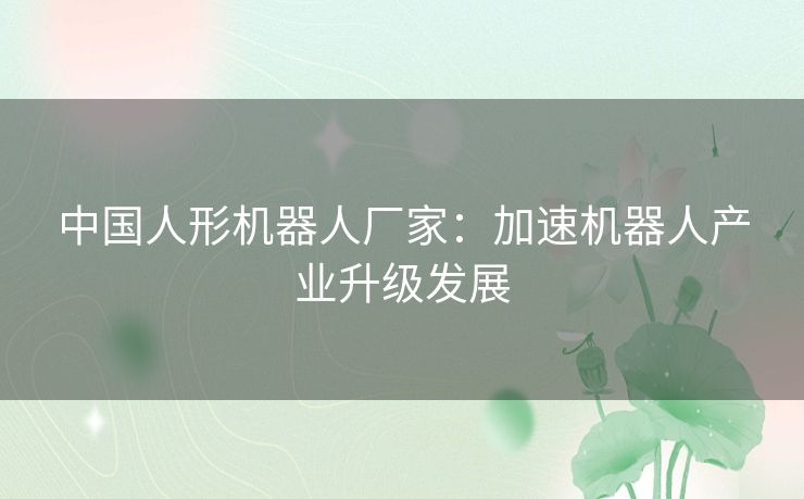 中国人形机器人厂家：加速机器人产业升级发展