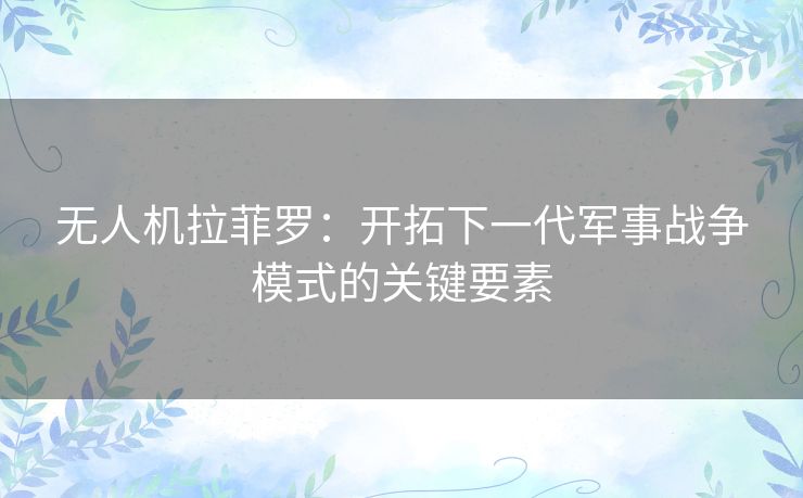 无人机拉菲罗：开拓下一代军事战争模式的关键要素