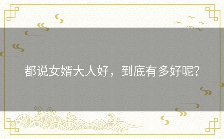 都说女婿大人好，到底有多好呢？
