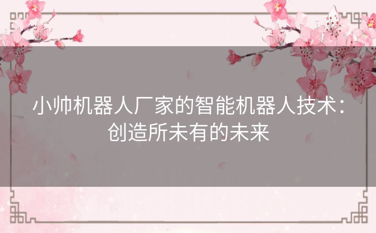 小帅机器人厂家的智能机器人技术：创造所未有的未来