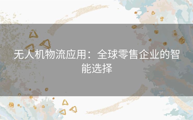 无人机物流应用：全球零售企业的智能选择