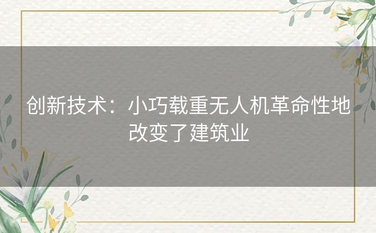 创新技术：小巧载重无人机革命性地改变了建筑业